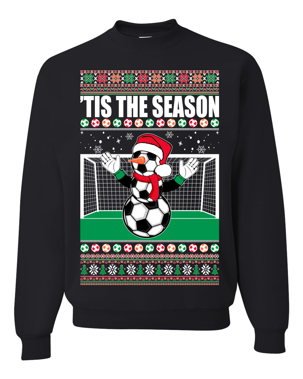 Santa Tis’ The Season To Play Soccer Ball Goalie Fun Sports Ugly Christmas Sweater Unisex Crewneck Graphic Sweatshirt- Best Christmas Gifts 2023