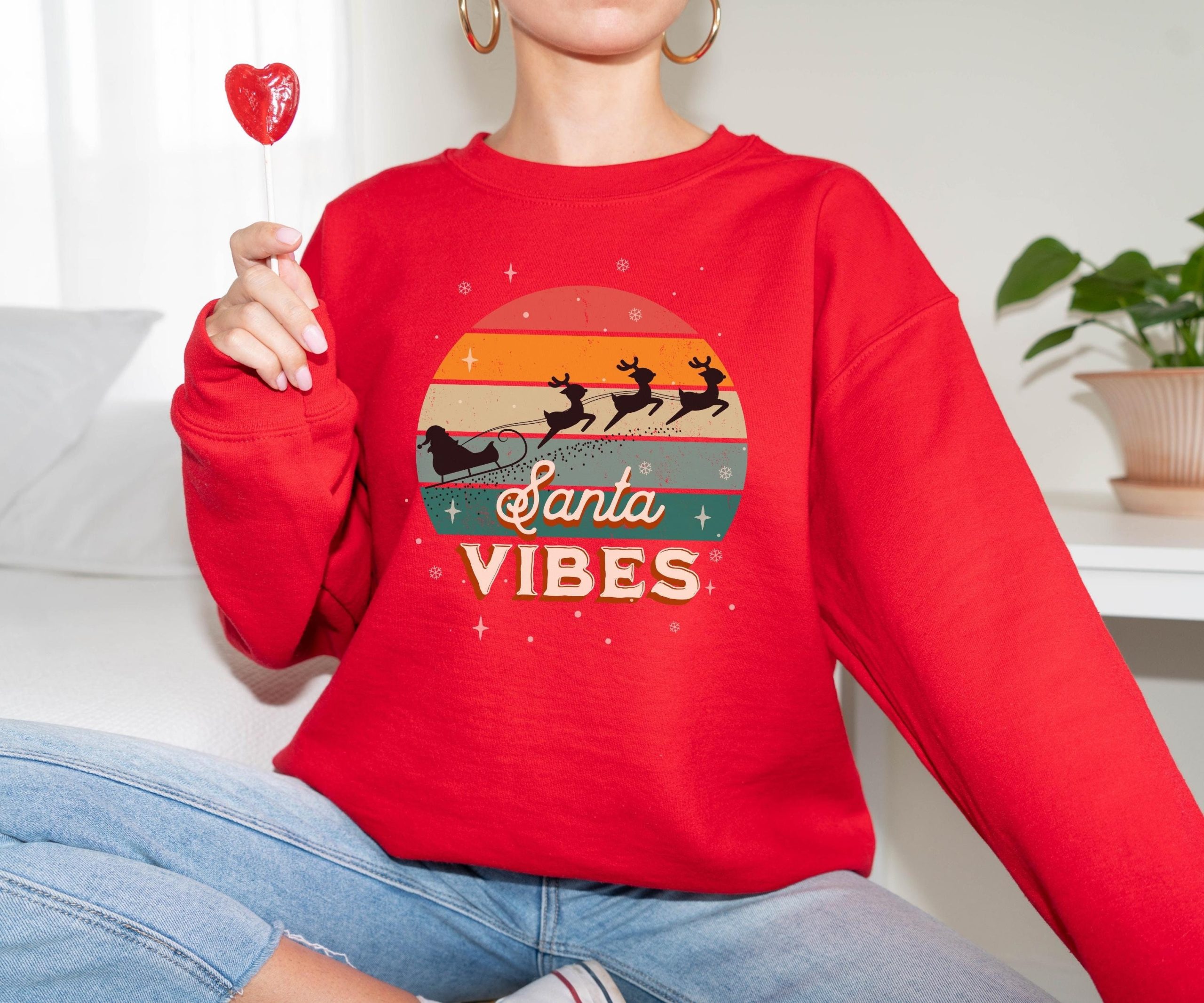 Santa Vibes Merry Christmas Cute Sweatshirt