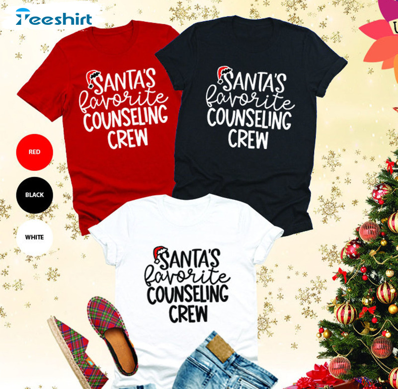 Santas Favorite Counselor Shirt, Christmas Short Sleeve Hoodie