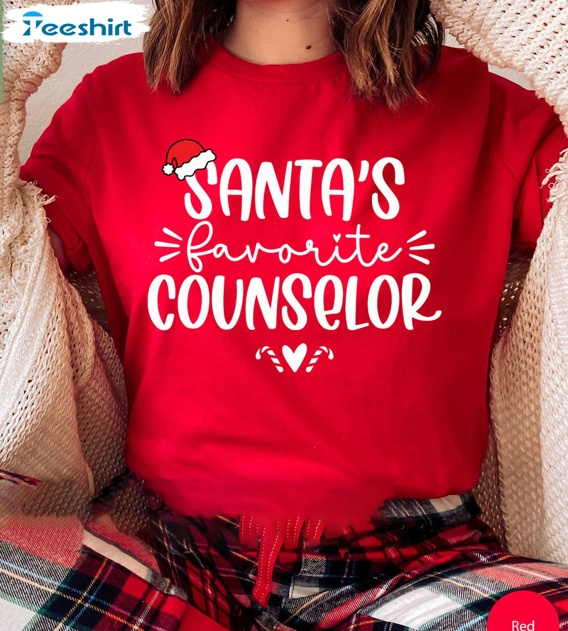 Santas Favorite Counselor Vintage Shirt, Christmas Short Sleeve Sweater