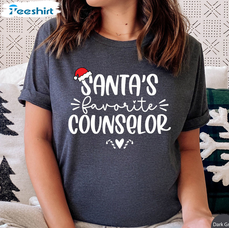 Santas Favorite Counselor Vintage Shirt, Christmas Short Sleeve Sweater