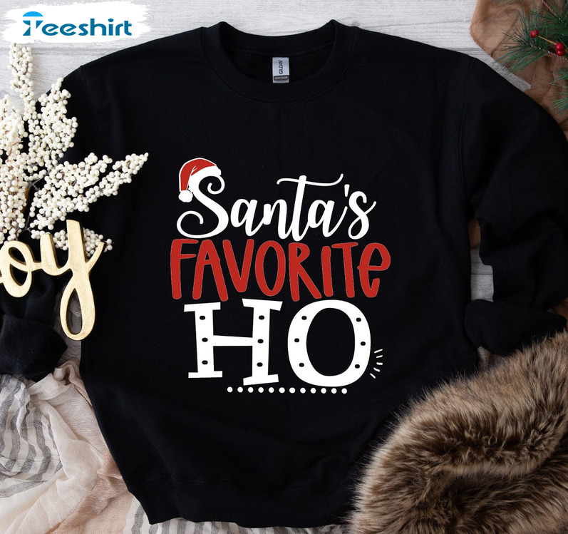 Santa’s Favorite Ho Shirt, Christmas Santa Hat Unisex Hoodie Crewneck