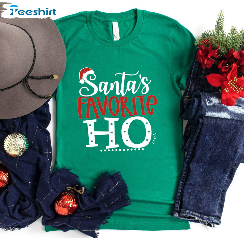 Santa’s Favorite Ho Shirt, Christmas Santa Hat Unisex Hoodie Crewneck