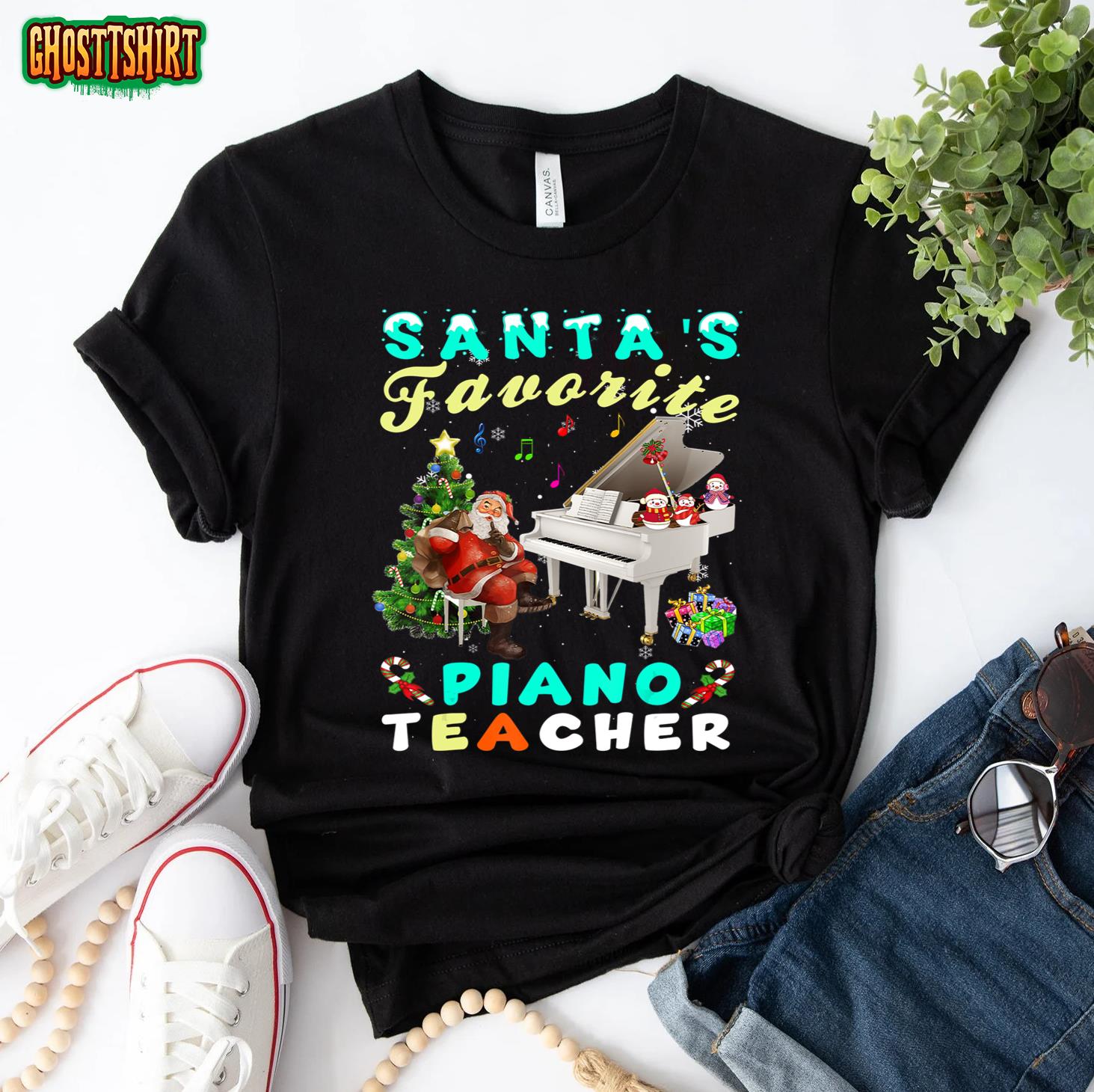 Santa’s Favorite Piano Teacher Christmas T-Shirt