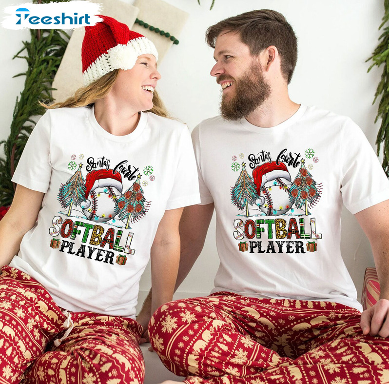 Santa’s Favorite Softball Player Shirt, Christmas Matching Crewneck Unisex Hoodie