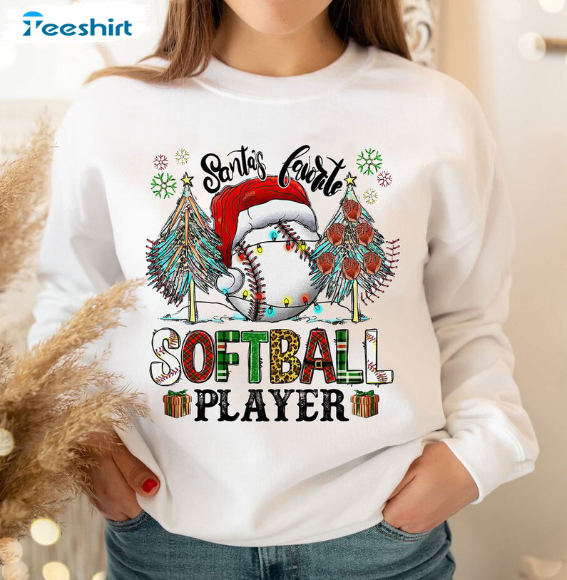 Santa’s Favorite Softball Player Shirt, Christmas Matching Crewneck Unisex Hoodie