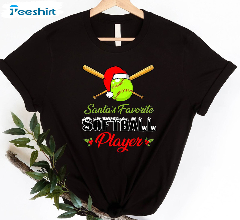 Santa’s Favorite Softball Player Shirt, Christmas Vintage Short Sleeve Unisex T-shirt