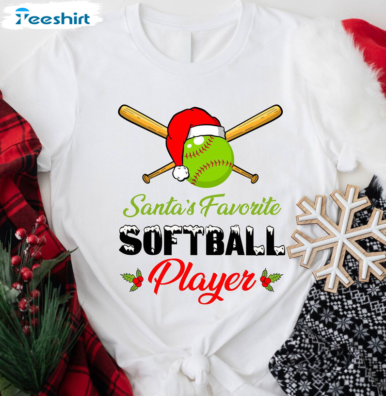 Santa’s Favorite Softball Player Shirt, Christmas Vintage Short Sleeve Unisex T-shirt