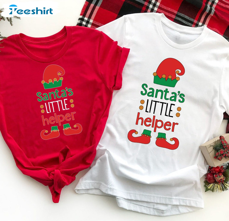 Santa’s Little Helper Shirt, Santa’s Elf Christmas Short Sleeve Unisex Hoodie