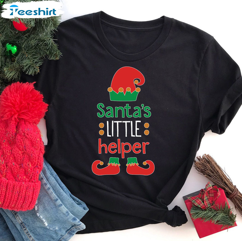 Santa’s Little Helper Shirt, Santa’s Elf Christmas Short Sleeve Unisex Hoodie