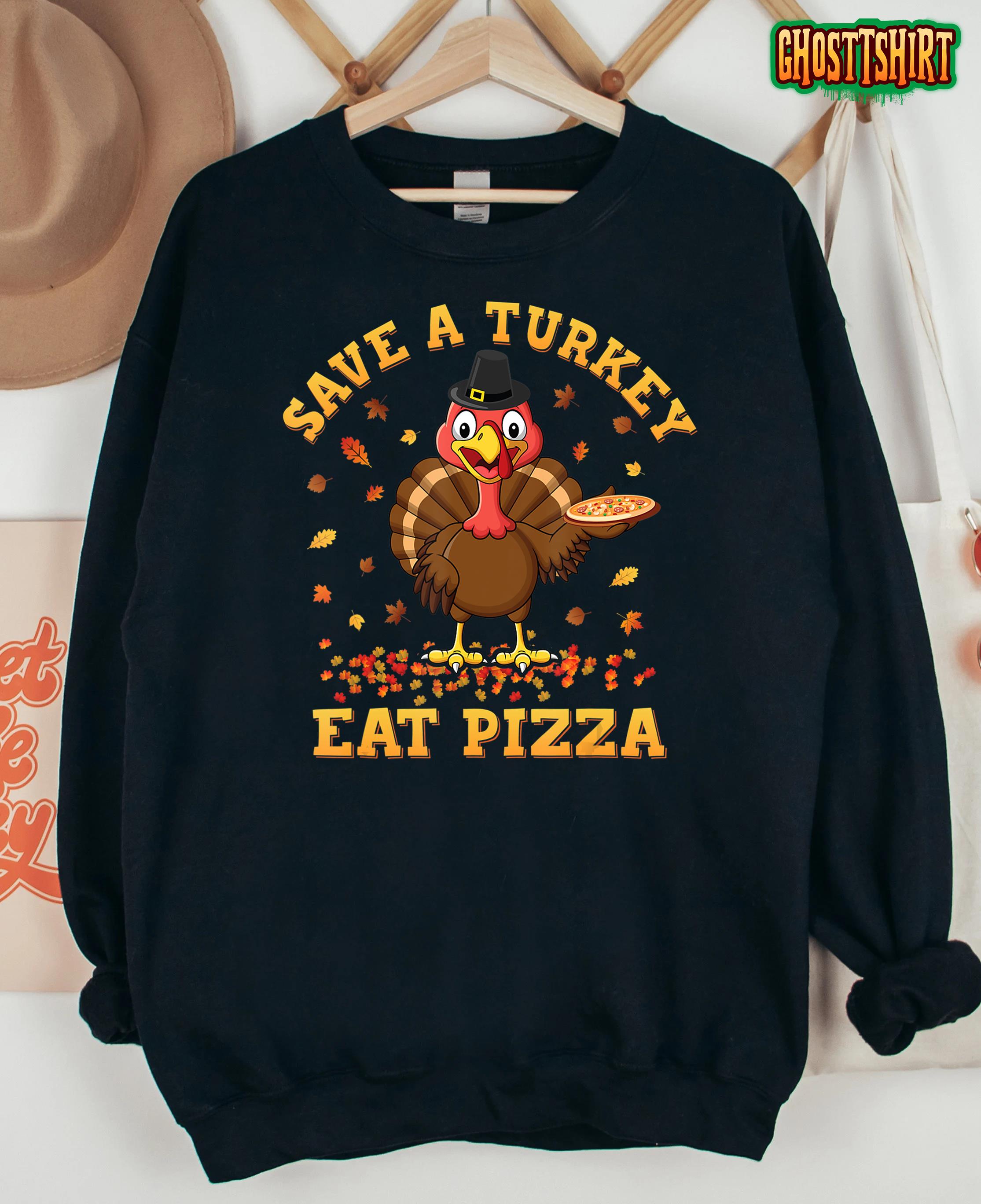 Save a Turkey Eat Pizza Thanksgiving Kids Adult Vegan T-Shirt