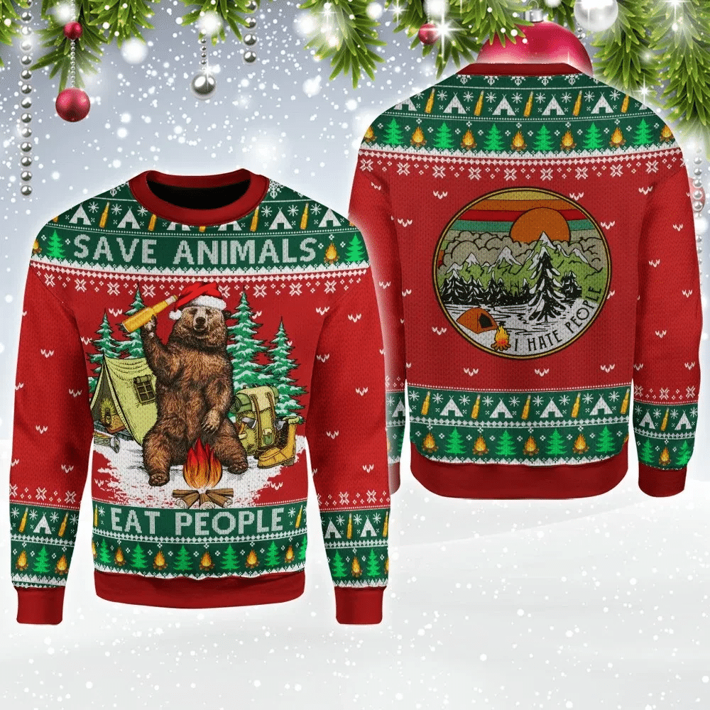 Save Animals, Eat People Bear Ugly Christmas Sweater | For Men & Women | Adult | US3097- Best Christmas Gifts 2023