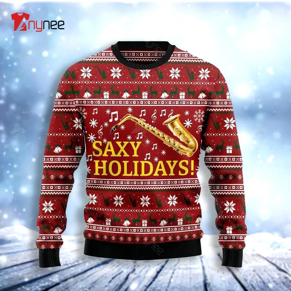 Saxy Holidays Saxophone Ugly Christmas Sweater- Best Christmas Gifts 2023