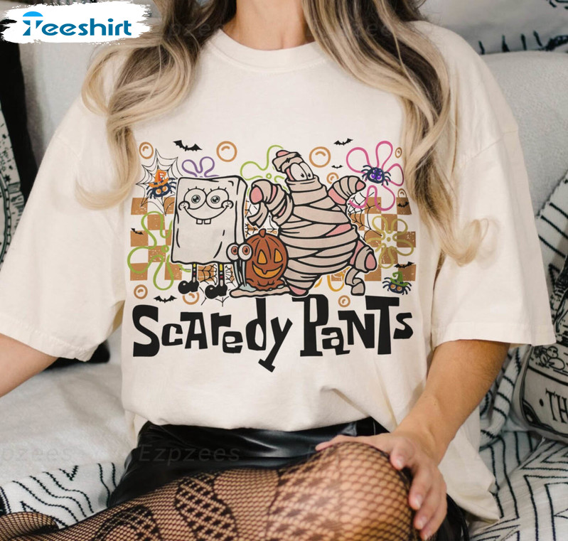 Scaredy Pants Trendy Shirt, Spooky Halloween Cartoon Short Sleeve Tee Tops