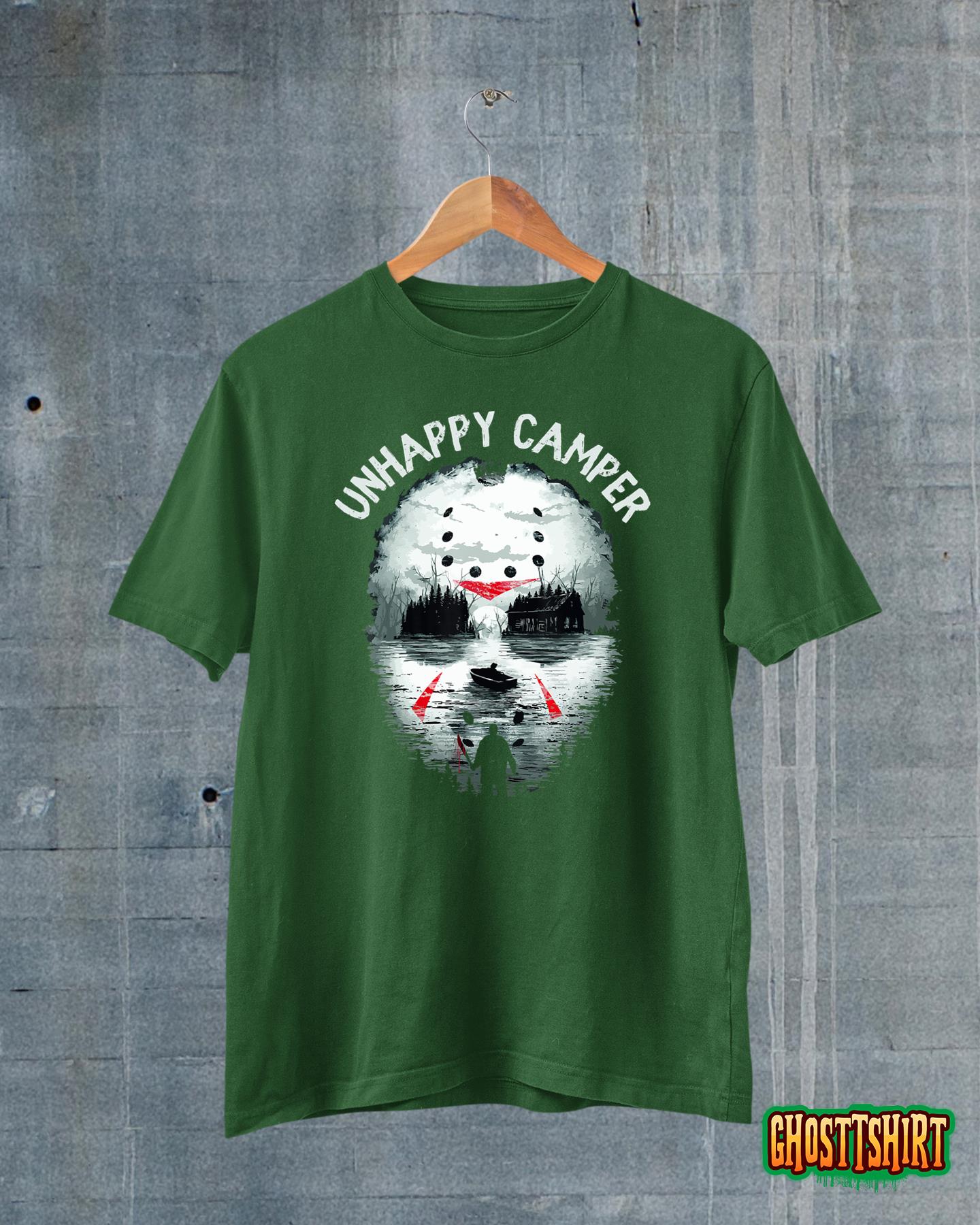 Scary Halloween Mens Camping Unhappy Camper Graphic T-Shirt