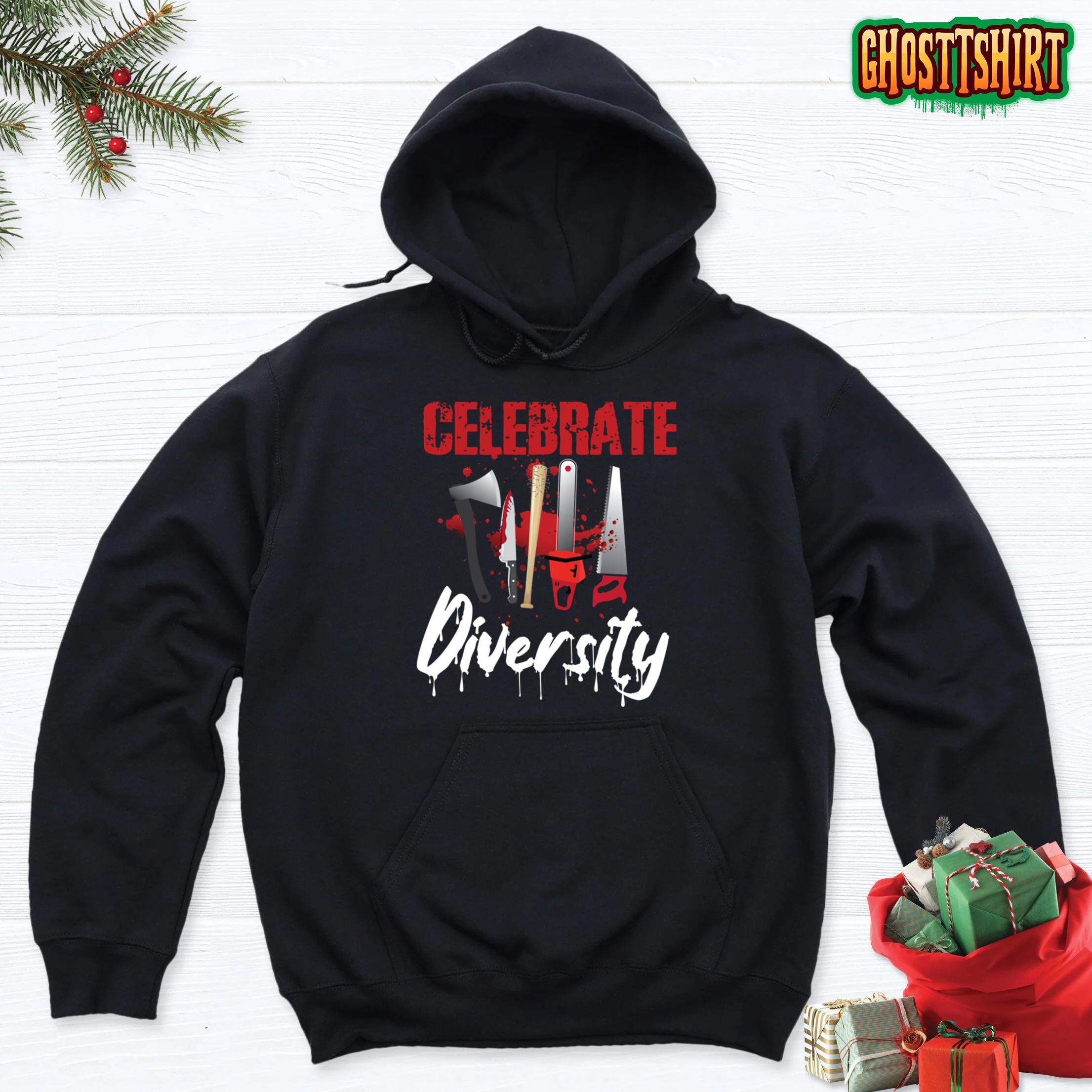 Scary Horror Movie Chain Saw Axe Celebrate Diversity Pullover Hoodie