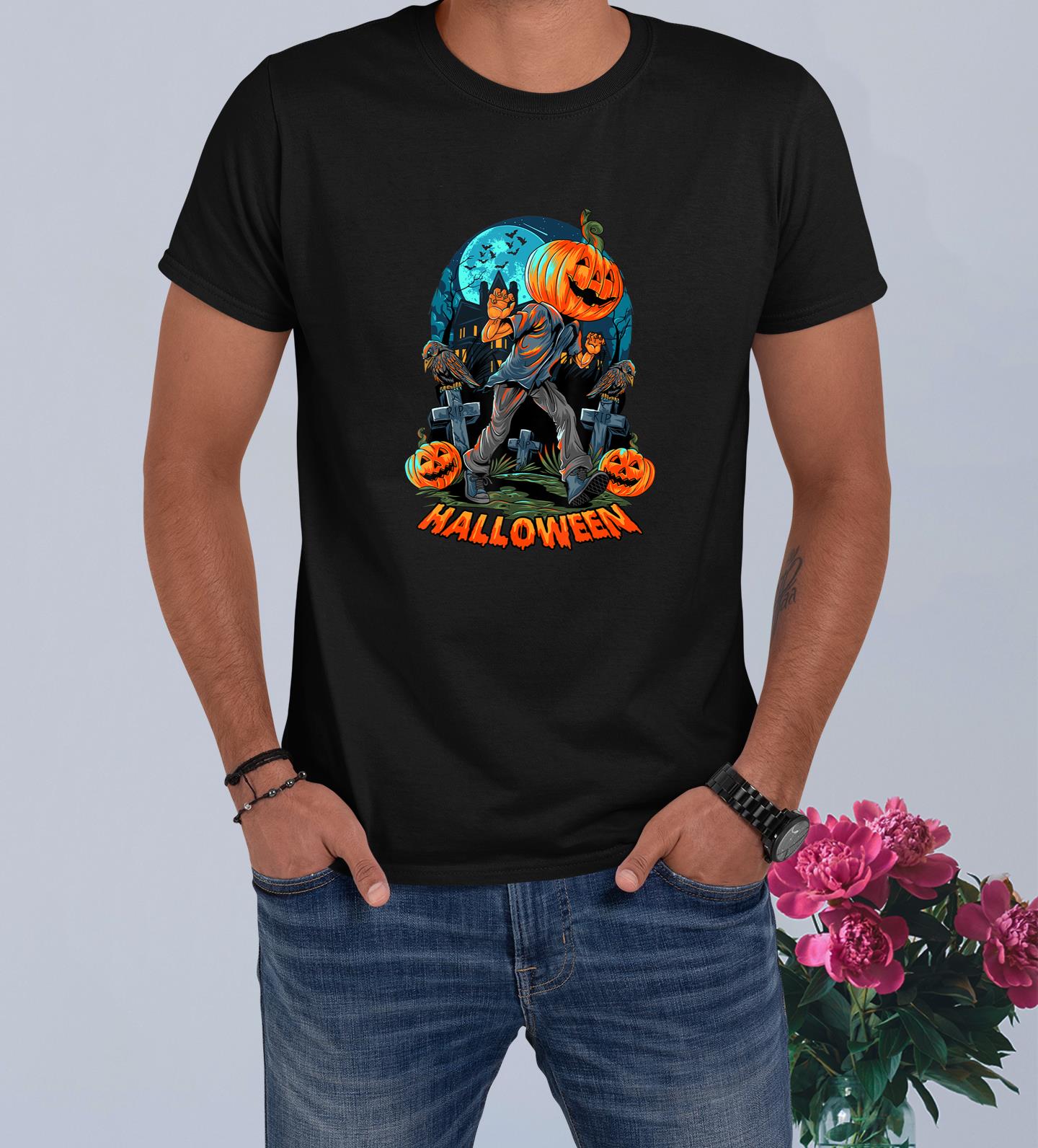 Scary Pumpkin Head Halloween T-Shirt