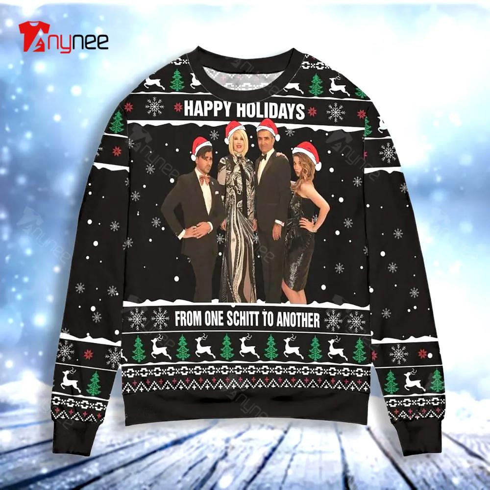 Schitt Is Creek Happy Holiday From One Schitt To Another Pine Tree And Ugly Christmas Sweater- Best Christmas Gifts 2023