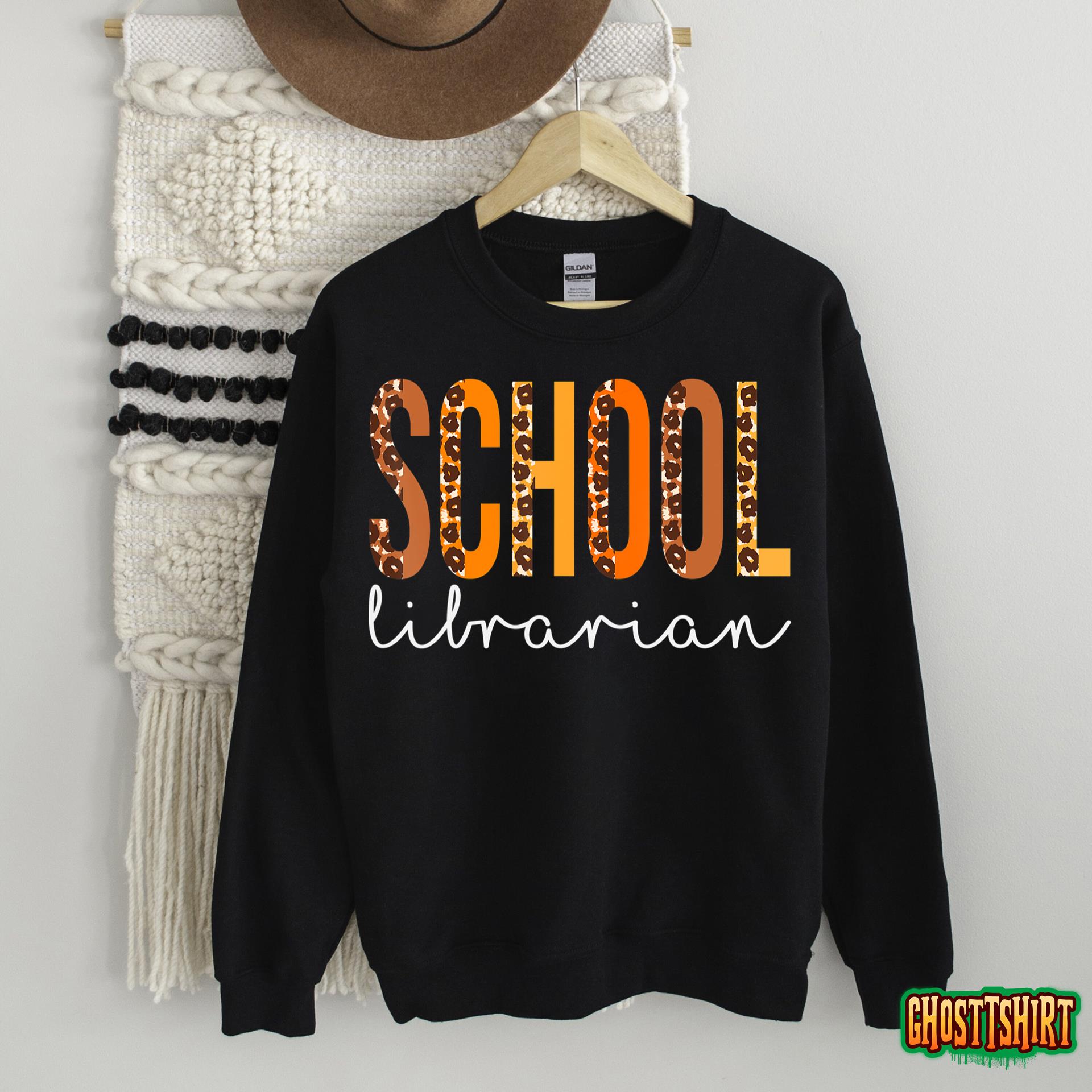 School Librarian leopard Squad Cute Fall Autumn Thanksgiving T-Shirt