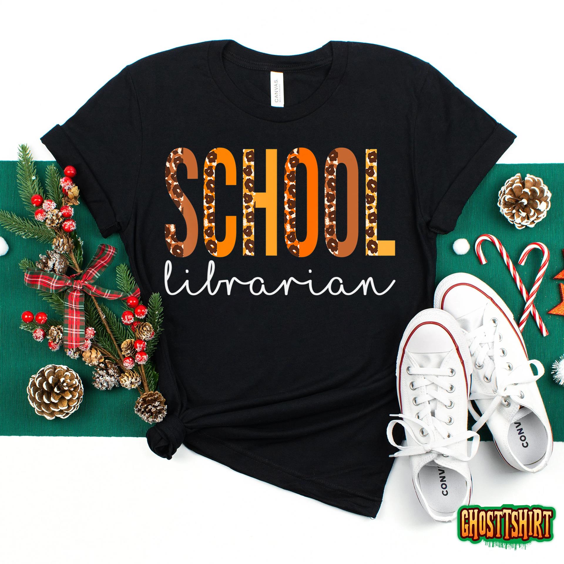 School Librarian leopard Squad Cute Fall Autumn Thanksgiving T-Shirt