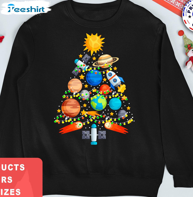 Science Christmas Shirt, Astronaut Vintage Xmas Short Sleeve Sweater