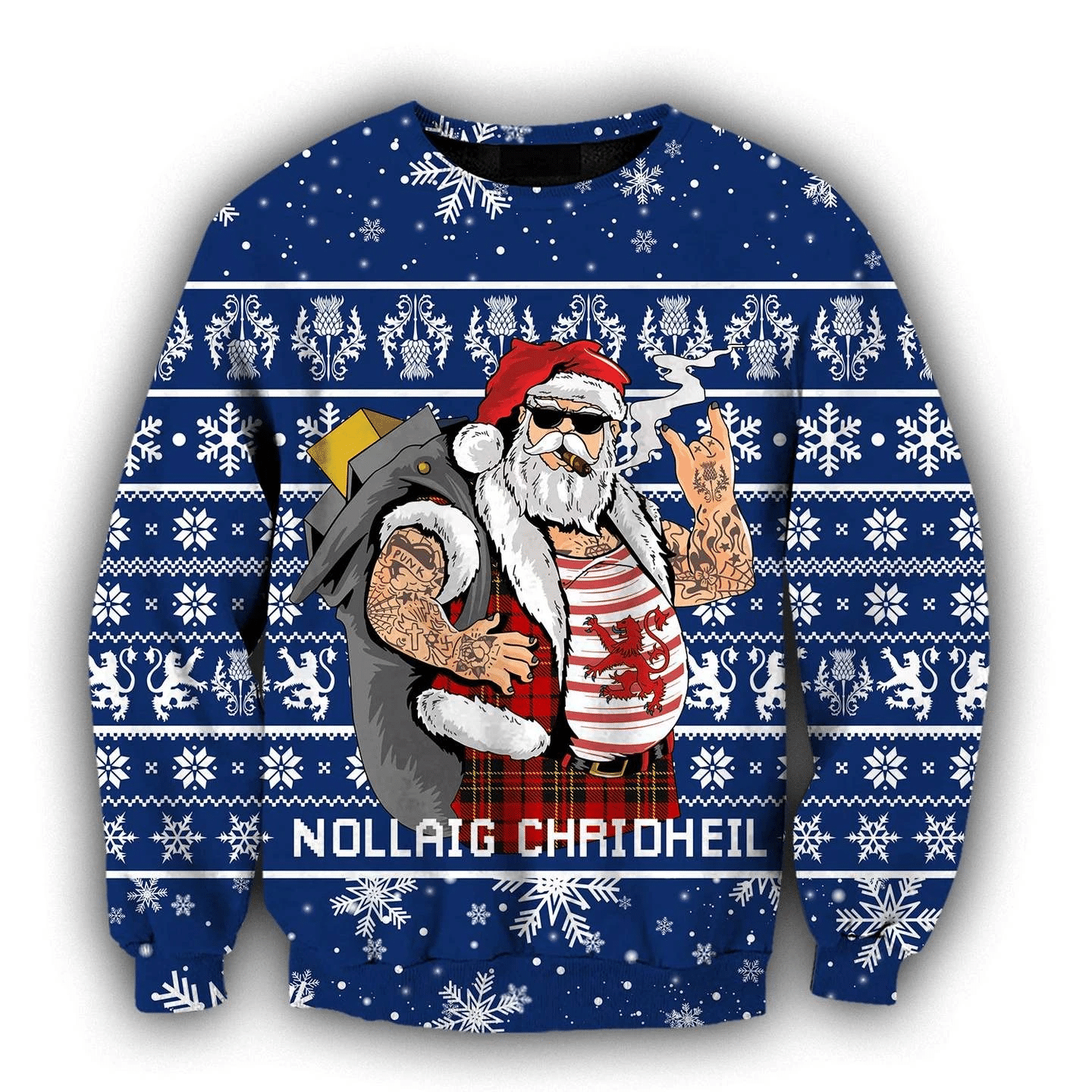 Scottish Gangster Santa Blue Ugly Christmas Sweater | For Men & Women | Adult | US3214- Best Christmas Gifts 2023