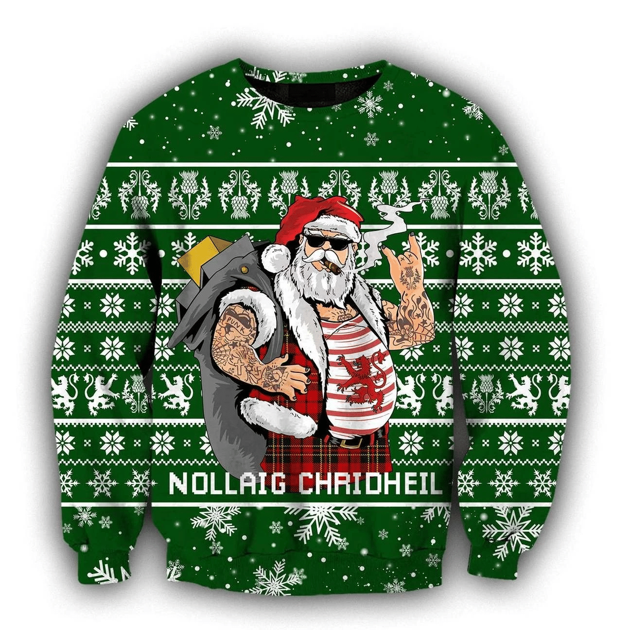 Scottish Gangster Santa Green Ugly Christmas Sweater | For Men & Women | Adult | US3211- Best Christmas Gifts 2023