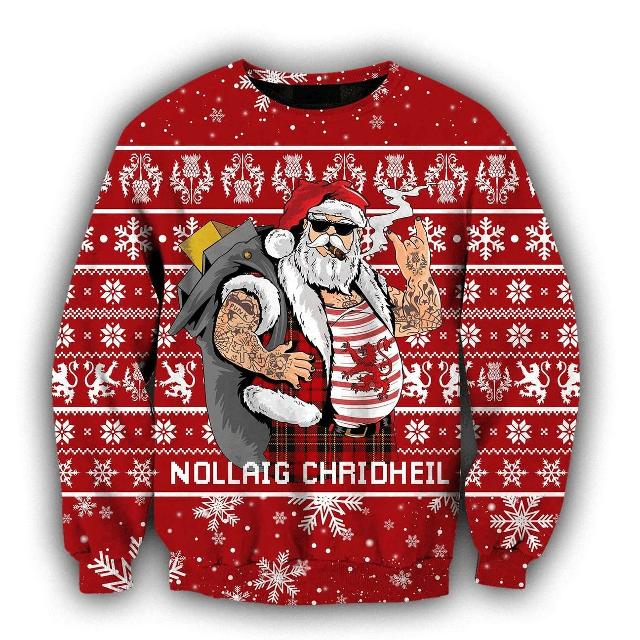 Scottish Gangster Santa Red Ugly Christmas Sweater | For Men & Women | Adult | US3212- Best Christmas Gifts 2023