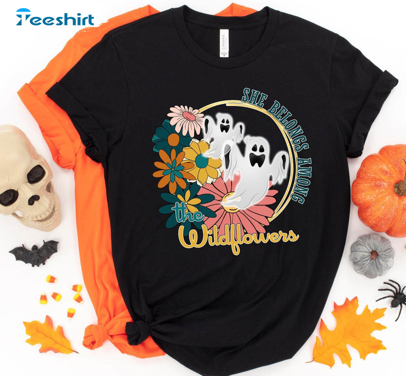 She Belongs Among The Wildflowers Shirt, Floral Halloween Crewneck Unisex Hoodie