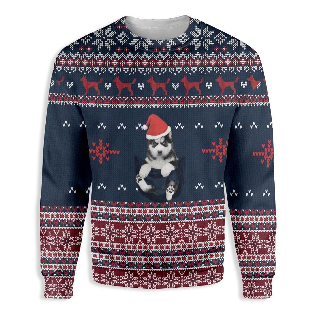 Siberian Husky In Pocket Ugly Christmas Sweater | For Men & Women | Adult | US3208- Best Christmas Gifts 2023