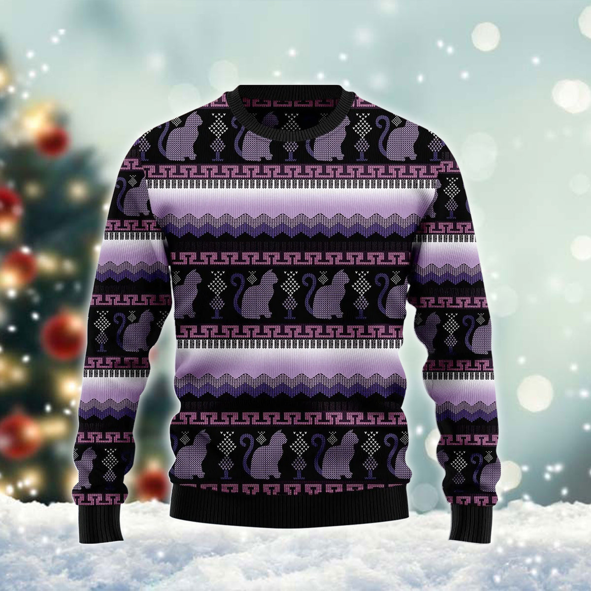 Silhouette Cats Purple Xmas Ugly Sweater – Best Christmas Gifts 2023