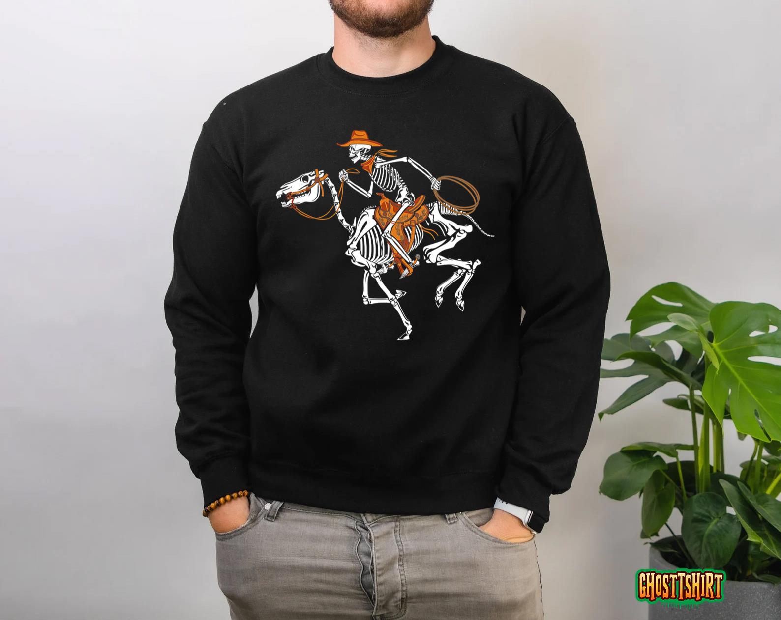 Skeleton Cowboy Riding Horse Halloween Rider Costume Men Sweatshirt