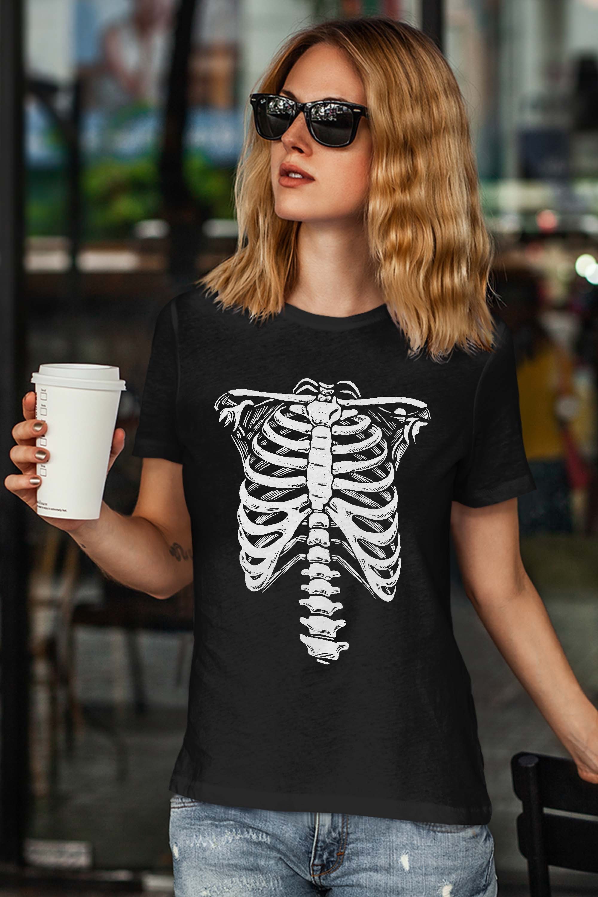 Skeleton Heart Rib Cage X-Ray Adult Kids Funny Halloween Gift T-Shirt