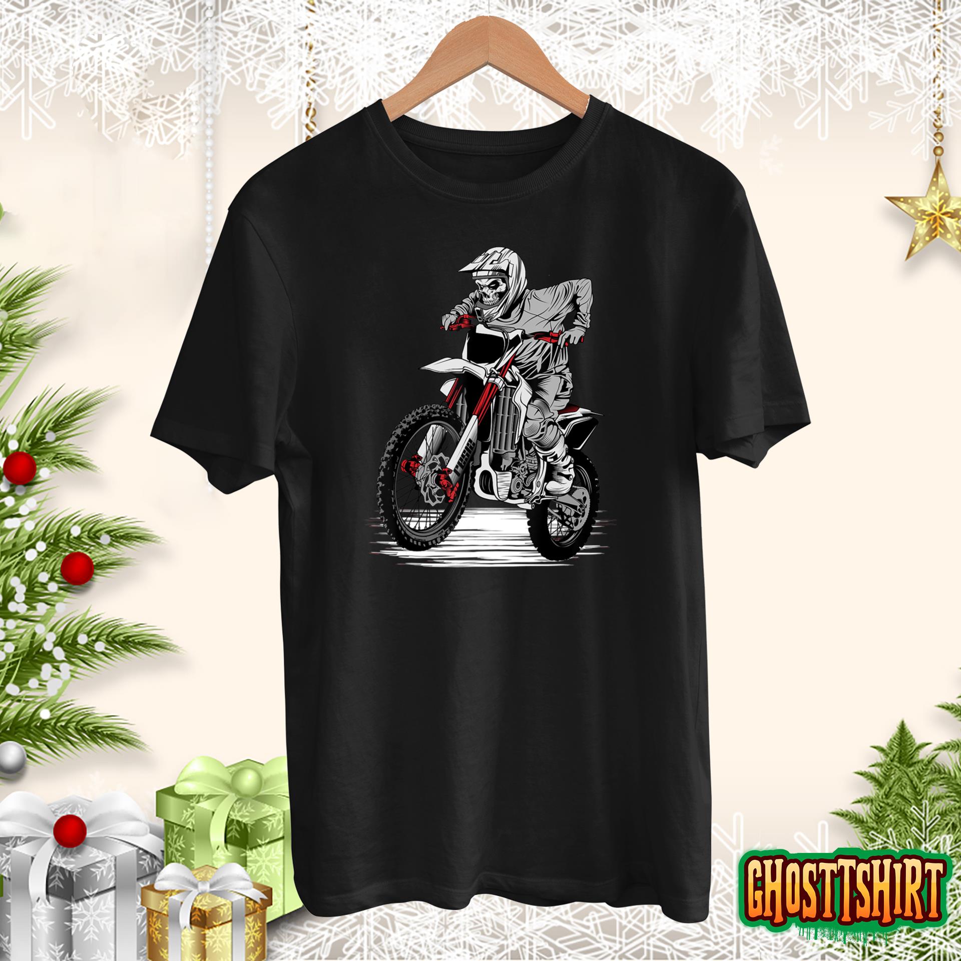 Skeleton Riding Dirt Bike Lazy Halloween Costume Motorcycle T-Shirt