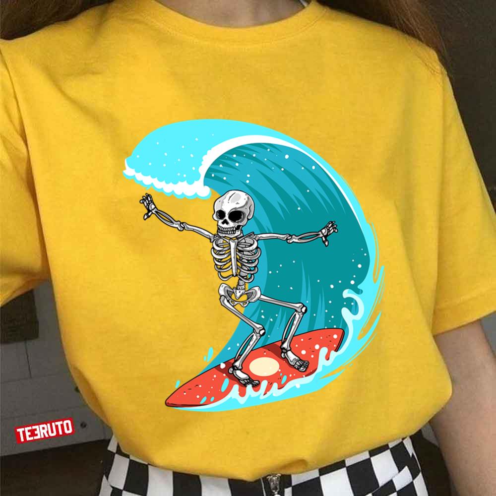 Skeleton Surfer Halloween Funny Wave Surfing Surf Costume Unisex T-shirt