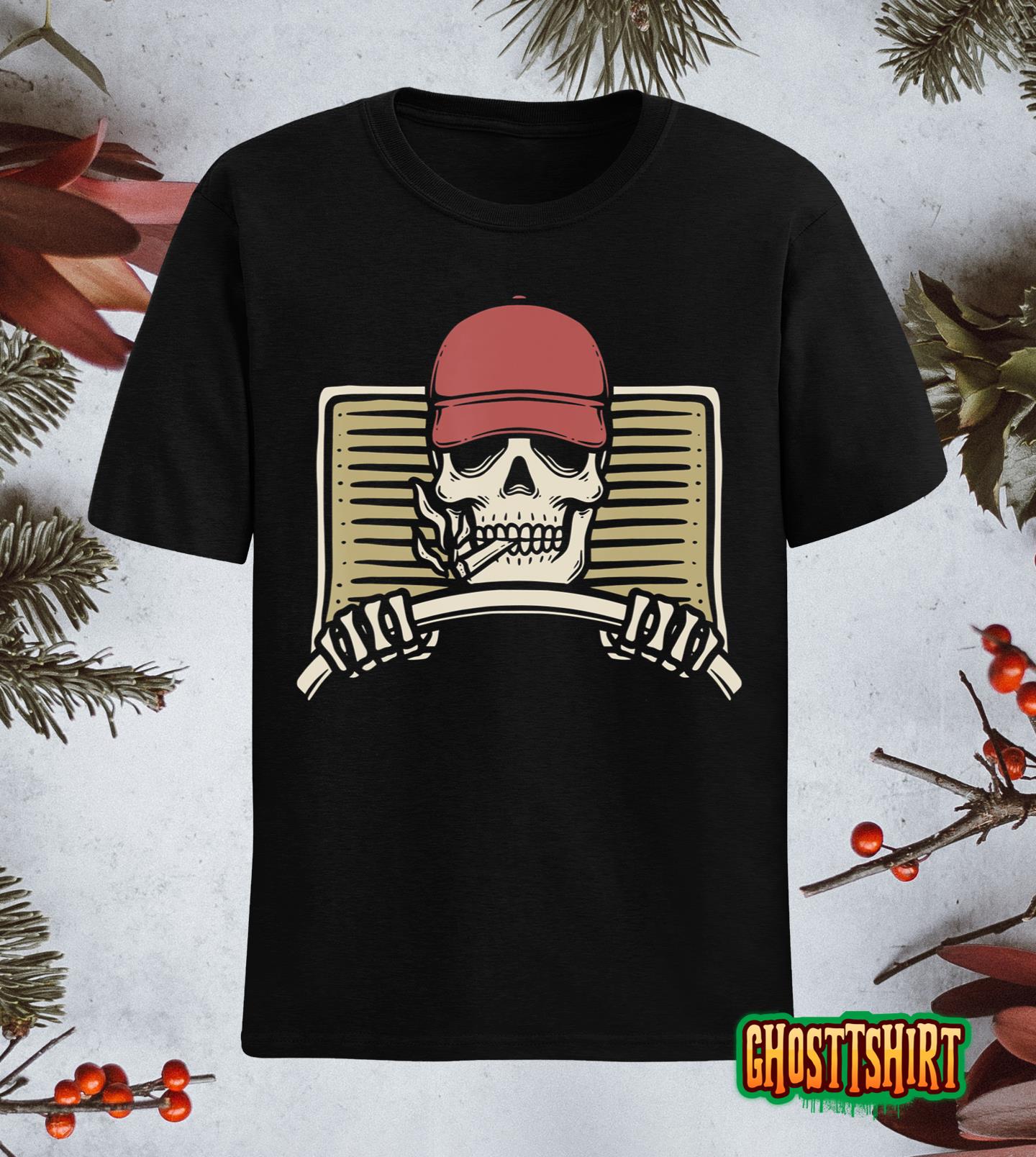 Skeleton Trucker Lazy Halloween Costume Skull Truck Driver T-Shirt