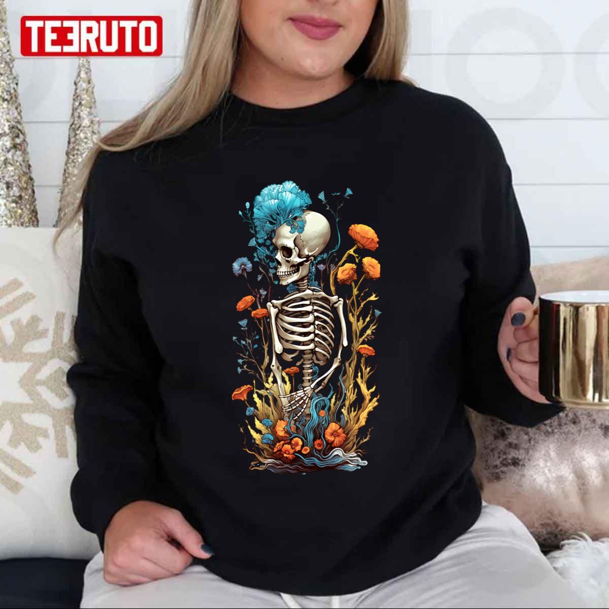 Skeleton With Spring Botanicals Halloween Unisex Sweatshirt