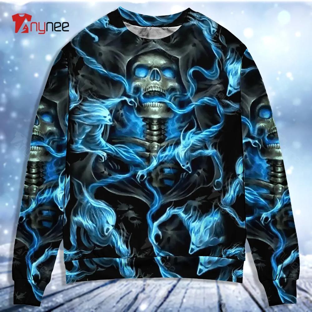 Skull Black Ground Thunder Ugly Christmas Sweater- Best Christmas Gifts 2023