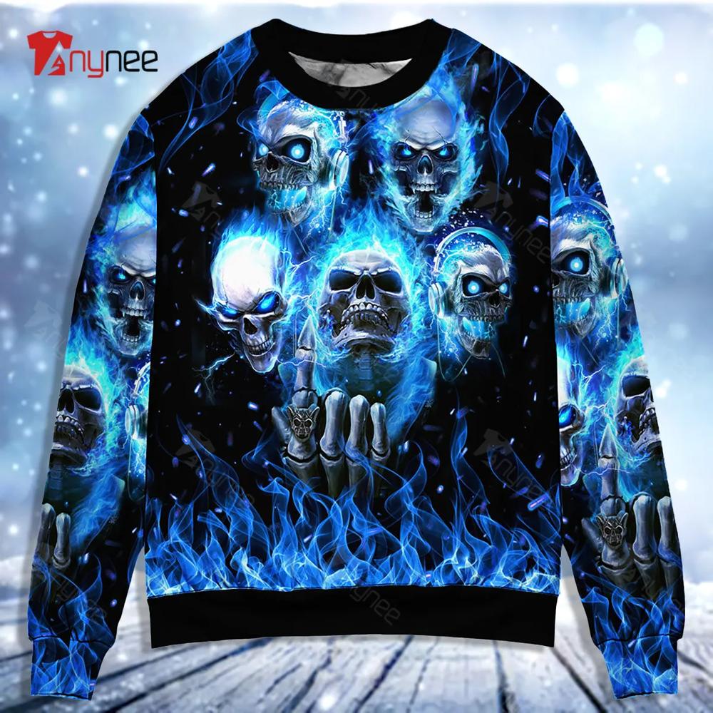 Skull Blue Skull Angry Style Ugly Christmas Sweater- Best Christmas Gifts 2023