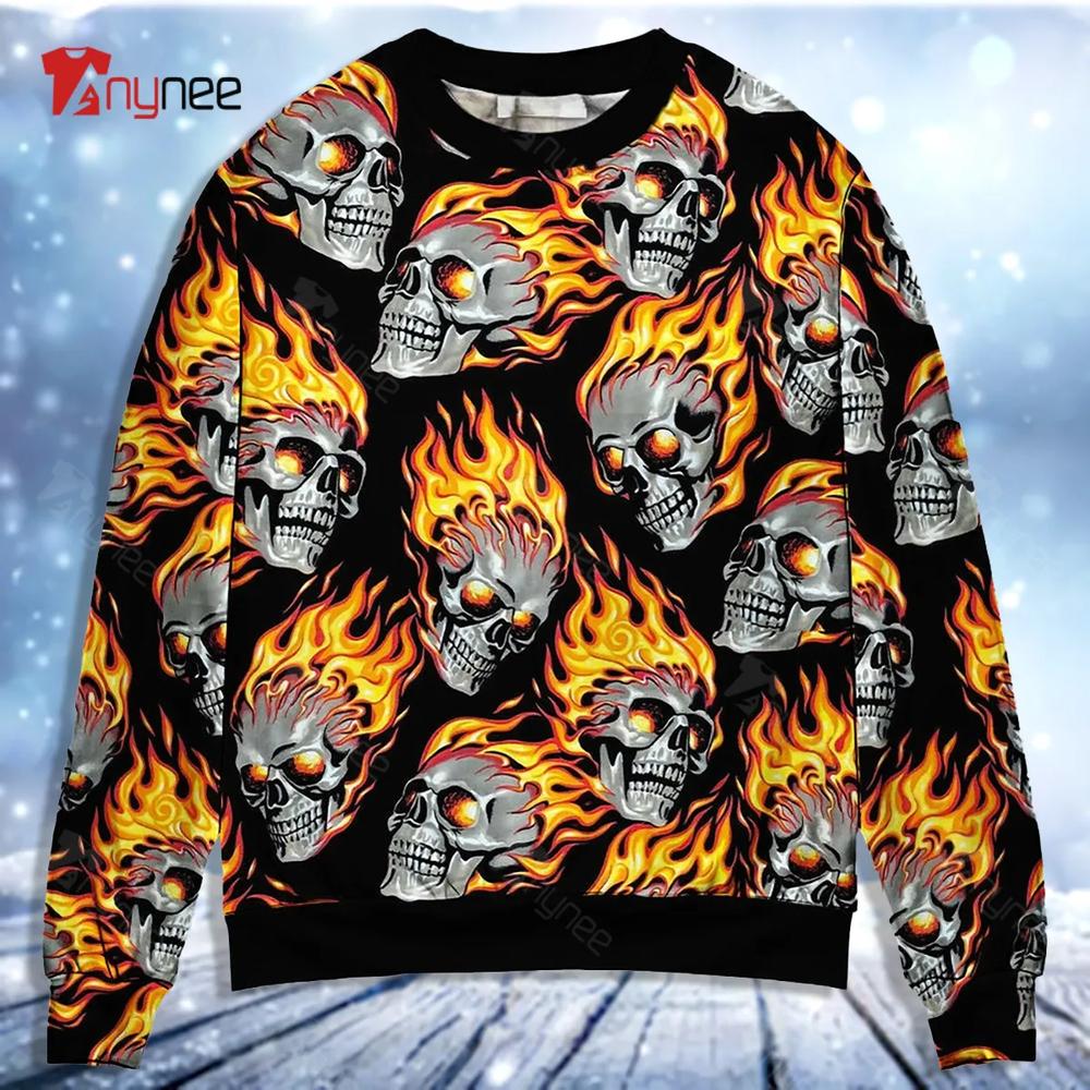 Skull Cool On Fire Ugly Christmas Sweater- Best Christmas Gifts 2023