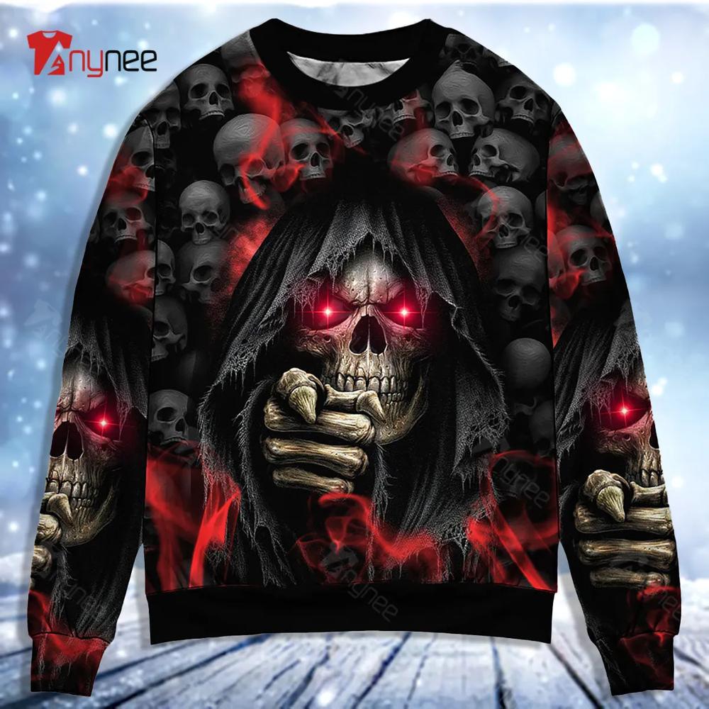 Skull Dark Red Smoke Lighting Ugly Christmas Sweater- Best Christmas Gifts 2023