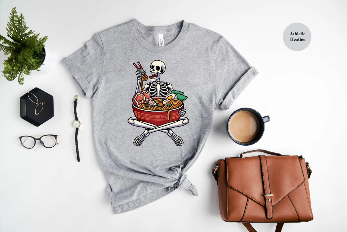 Skull Eating A Delicious Bowl Of Ramen Noodles T-Shirt