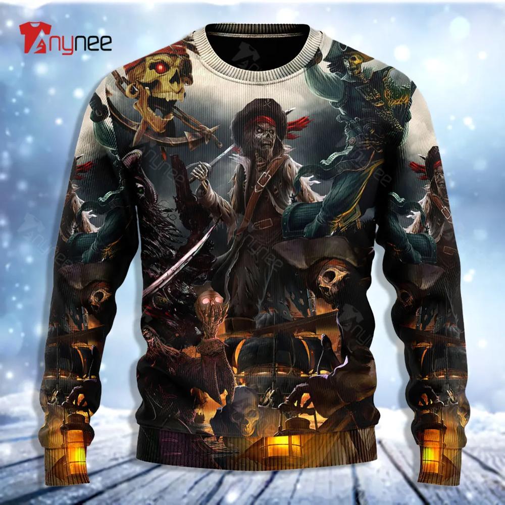 Skull Fantasy Ghost Caribbean Pirate Ugly Christmas Sweater- Best Christmas Gifts 2023