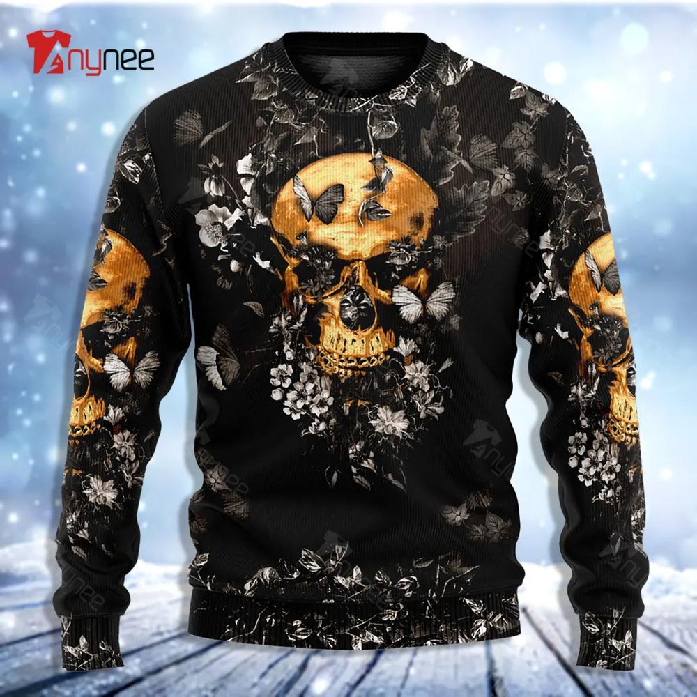 Skull Flowers Grow Out Of Dark Moments Ugly Christmas Sweater- Best Christmas Gifts 2023