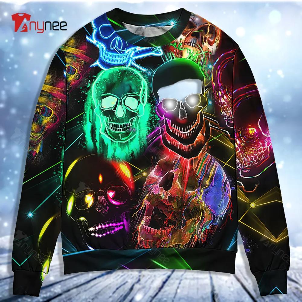 Skull Glowing Neon Light Ugly Christmas Sweater- Best Christmas Gifts 2023