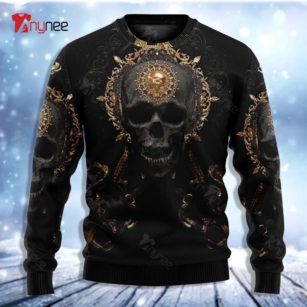 Skull Golden Skull True King Stay True Till Death Ugly Christmas Sweater- Best Christmas Gifts 2023