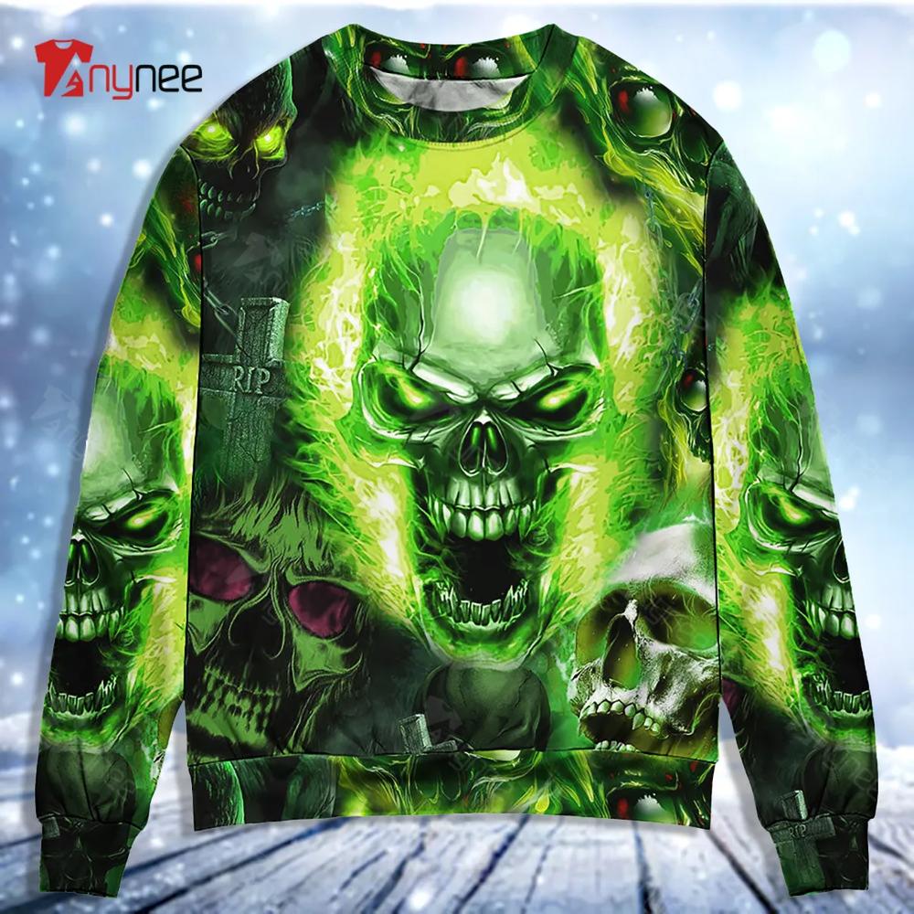 Skull Green Fear No Man Ugly Christmas Sweater- Best Christmas Gifts 2023