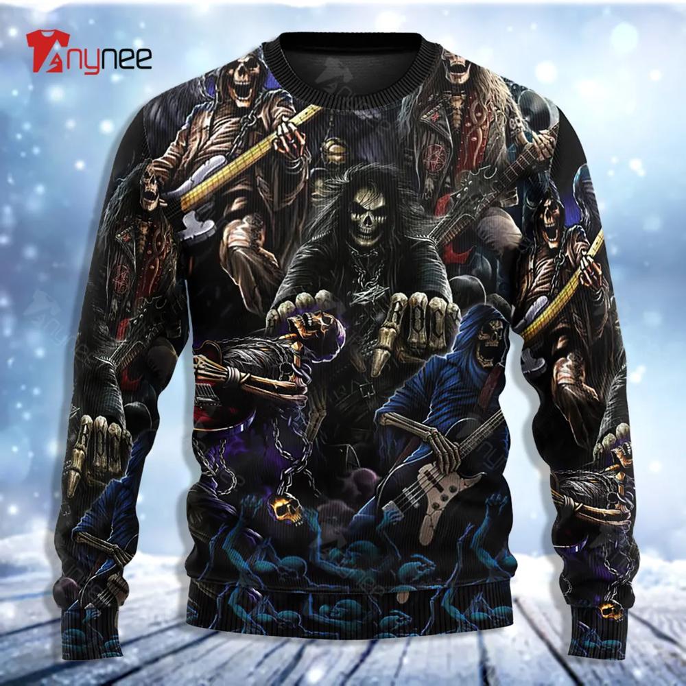 Skull Guitar Cool Dark Ugly Christmas Sweater- Best Christmas Gifts 2023