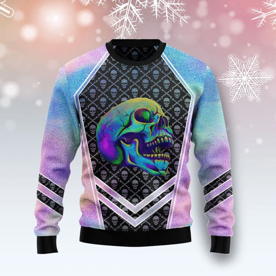 Skull Hologram Ugly Christmas Sweater | For Men & Women | Adult | US3081- Best Christmas Gifts 2023