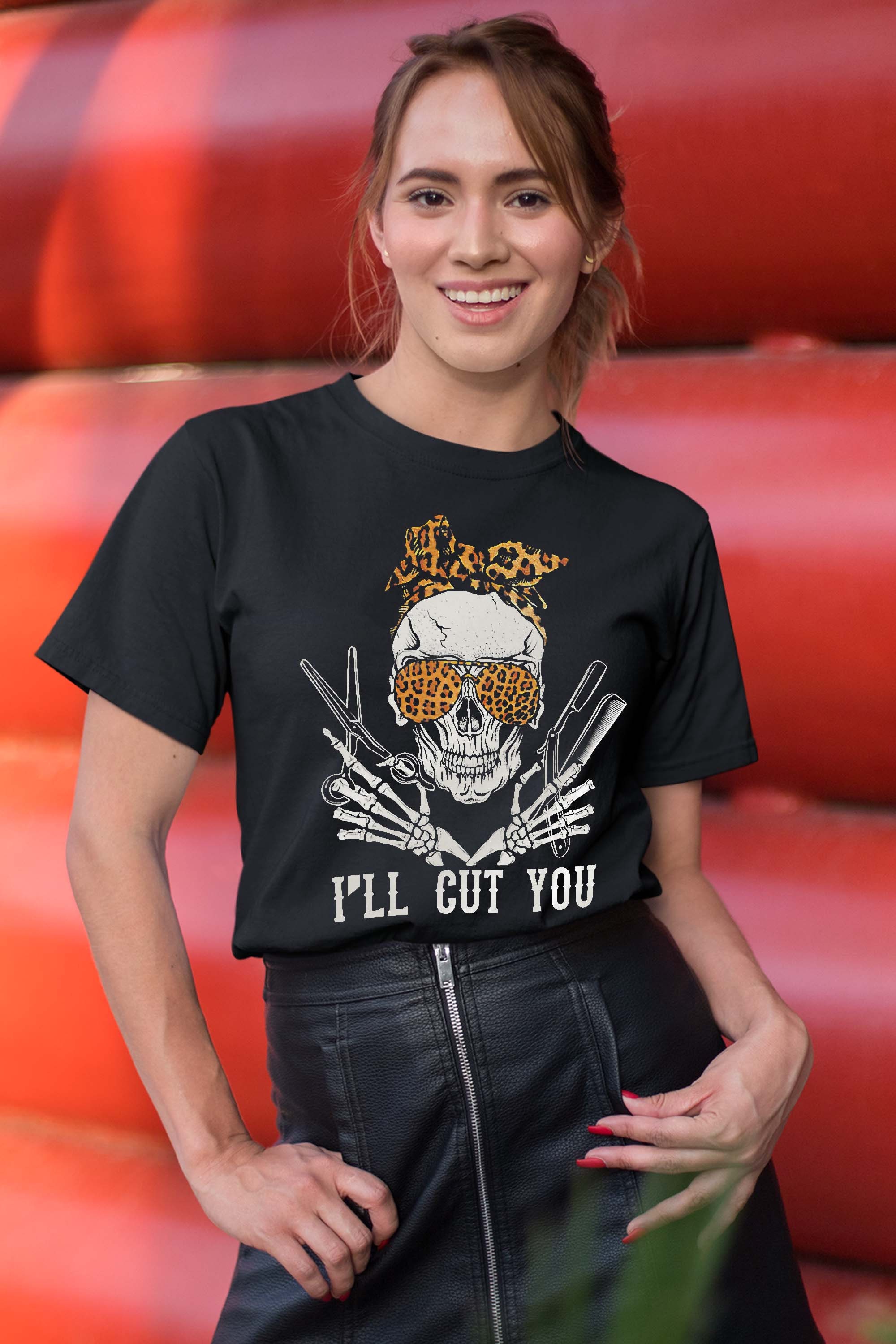 Skull Leopard Hairdresser I’ll Cut You Halloween T-Shirt